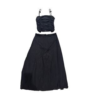 WAYF 2 Piece Skirt Set Womens L Black Nylon Smocked Adjustable Strap Stretch NWT